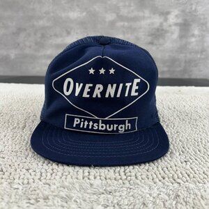 Vintage Overnite Pittsburgh Mail Service Hat OSFA Mesh Snapback Trucker Cap Blue